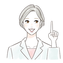 笑顔で指差しする白衣の女性