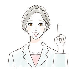 笑顔で指差しする白衣の女性