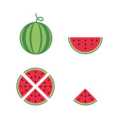 set of watermelon vector flat design collection. flat style watermelon design icon