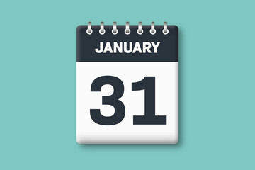 January 31 - Calender Date  31st of January on Cyan / Bluegreen Background