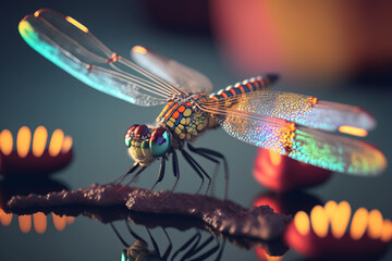 An extremely sharp and detailed portrait of dragonfly macro. Generative AI. Detailed dragonfly. Dragonfly macro. - obrazy, fototapety, plakaty