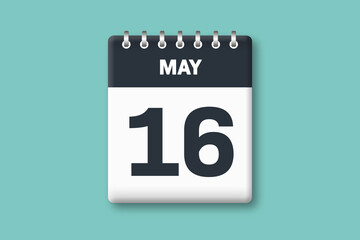 May 16 - Calender Date  16th of May on Cyan / Bluegreen Background