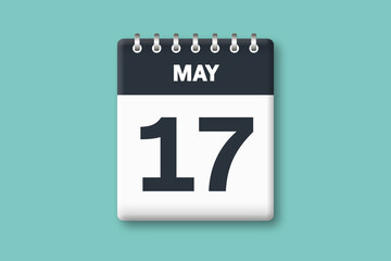 May 17 - Calender Date  17th of May on Cyan / Bluegreen Background