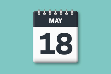 May 18 - Calender Date  18th of May on Cyan / Bluegreen Background