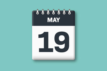 May 19 - Calender Date  19th of May on Cyan / Bluegreen Background