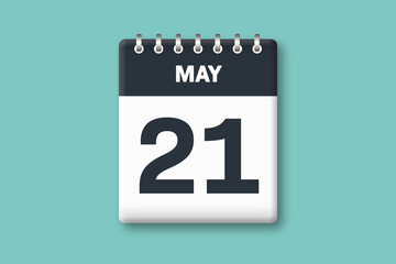 May 21 - Calender Date  21st of May on Cyan / Bluegreen Background
