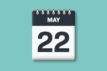 May 22 - Calender Date  22nd of May on Cyan / Bluegreen Background