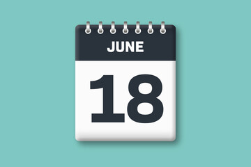June 18 - Calender Date  18th of June on Cyan / Bluegreen Background