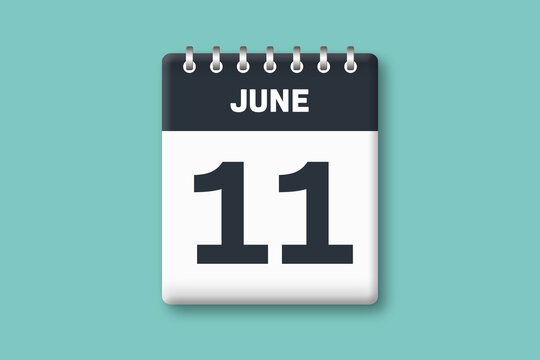 June 11 - Calender Date  11th of June on Cyan / Bluegreen Background