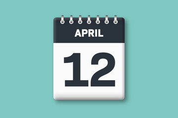 April 12 - Calender Date  12th of April on Cyan / Bluegreen Background