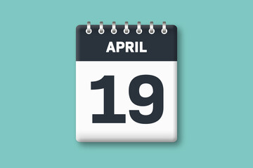 April 19 - Calender Date  19th of April on Cyan / Bluegreen Background