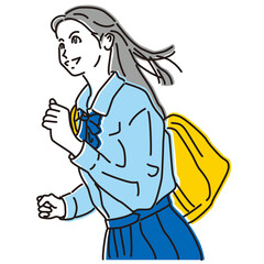 希望に燃えて颯爽と走る女子学生　受験生