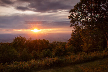 Shenandoah sunset. Scenic view of the sun dipping below the horizon in beautiful Shenandoahnational...