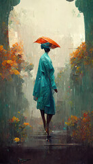 woman with umbrella, painting abstract, AI assisted finalized in Photoshop by me 
