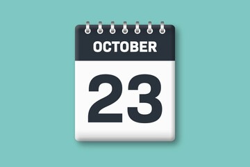 October 23 - Calender Date  23rd of October on Cyan / Bluegreen Background