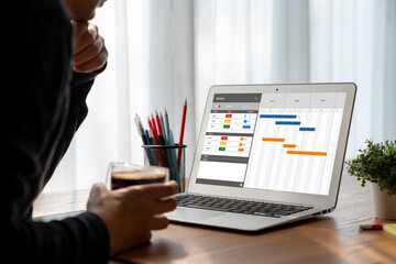 Project planning software for modish business project management on the computer screen showing...