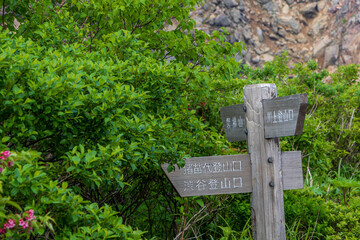 新緑の磐梯山・標識