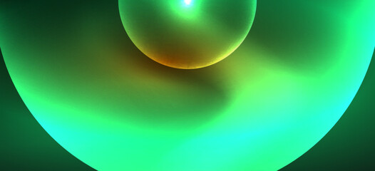 Abstract background with neon glowing light effects. Round shapes, triangles and circles. Wallpaper for concept of AI technology, blockchain, communication, 5G, science, business and technology