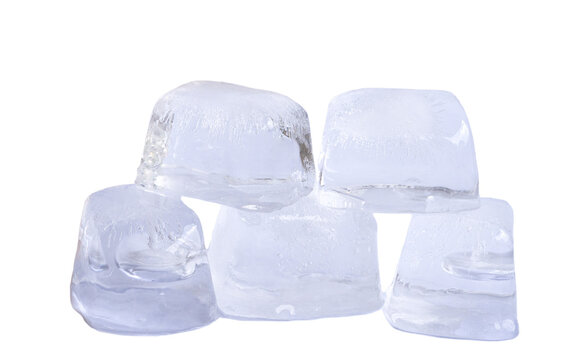 Five ice cubes, stacked. Isolated.