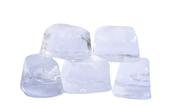 Five ice cubes, stacked. Isolated.