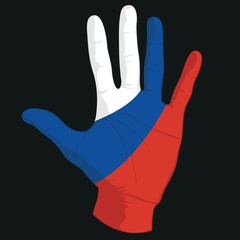 Images of the flag of Russia on a human hand.