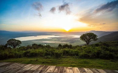Foto op Canvas africa, environmental, conservation, green color, landscape - scenery, ngorongoro conservation area, ngorongoro crater, public park, sunrise - dawn, tanzania, landscape, green, sunrise  © Howard Darby