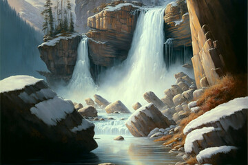 Obraz na płótnie Canvas The Majestic Waterfall: A Natural Paradise Generative AI