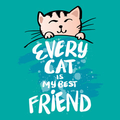 Every cat is my best friend, hand lettering. Poster for shirt design.