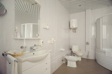Naklejka na ściany i meble Interior of modern toilet in the hotel in bright colors