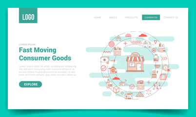fmcg fast moving consumer goods concept with circle icon for website template or landing page homepage - obrazy, fototapety, plakaty