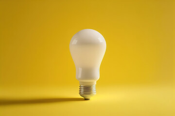 Yellow light bulb on yellow background. Front view. Minimal concept. Copy space. Generative AI