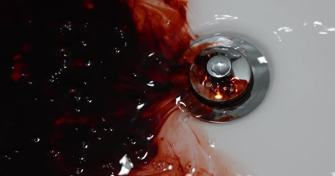Bloody spittle in the washbasin. Concept: horror themed concepts and ideas, Murder concept background
