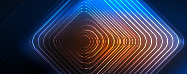 Fototapeta premium Neon glowing lines and angles, magic energy space light concept. Vector illustration for wallpaper, banner, background, leaflet, catalog, cover, flyer