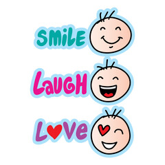 Smile laugh love, slogan concept. Cartoon style.