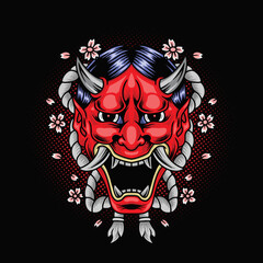Oni mask illustration premium vector