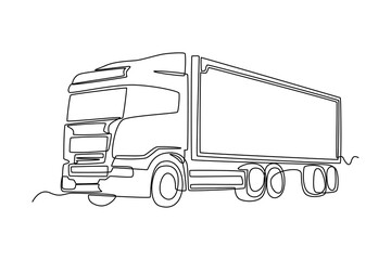 Continuous one line drawing cargo trucks transportation with containers. Cargo Concept. Single line draw design vector graphic illustration. © Sell Vector