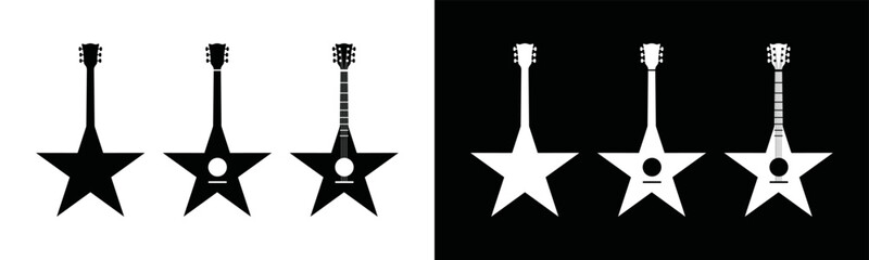 Guitar stars icon set. Acoustic guitar icon. Classical guitar or Electric guitar symbol for apps or websites, vector illustration
