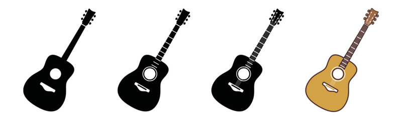 Guitar icon set. Acoustic guitar icon. Classical guitar or Electric guitar symbol for apps or websites, vector illustration - obrazy, fototapety, plakaty