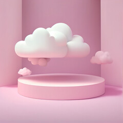 3D Rendering Pink Podium For Product Display. Generative AI.