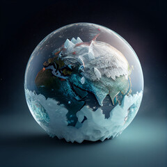3d rendering Sphere of nightly globe Earth in outer space. Generative AI.