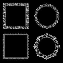 Set of decorative frames Elegant vector element for design in Eastern style, place for text. Floral black and white borders. Lace illustration for invitations and greeting cards.