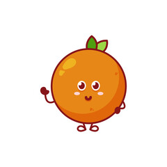 Orange. Cute fruit character vector set isolated on white