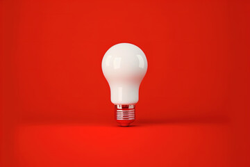 Red light bulb on red background. Front view. Minimal concept. Copy space. Generative AI