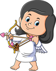 The cupid girl is shooting with the love arrow