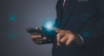 Fingerprint scanner futuristic digital processing of biometric identification.