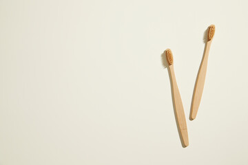 composition of bathroom object on light beige background. simple, copy space. top view.