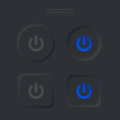 Power icon in neumorphism style. Power on off buttons. Black User interface elements for mobile app. Vector Neumorphic UI UX