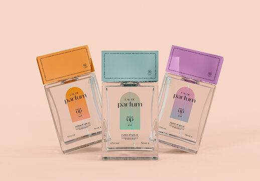 Three Perfume Glass Bottles Mockup