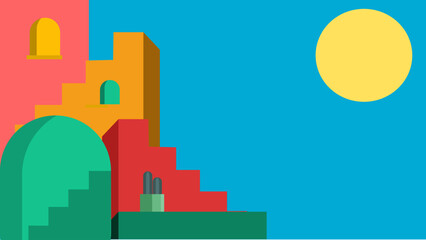 ABSTRACT BUILDING ILLUSTRATION. BUILDING ABSTRACT PAINTING. RESIDENTIAL BUILDING