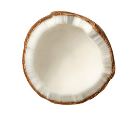 Fresh coconut meat isolated on white background, top view.